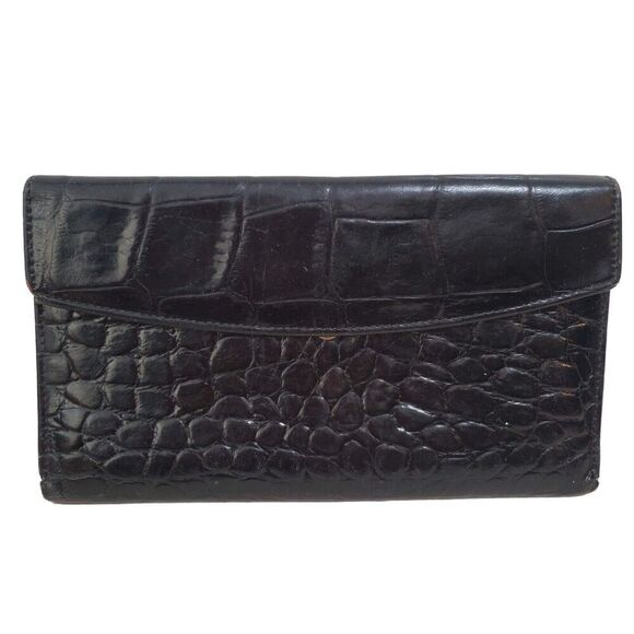 Bosca Crocco Calf Leather Wallet Black Croc embossed USA Organizer Checkbook - Picture 1 of 8
